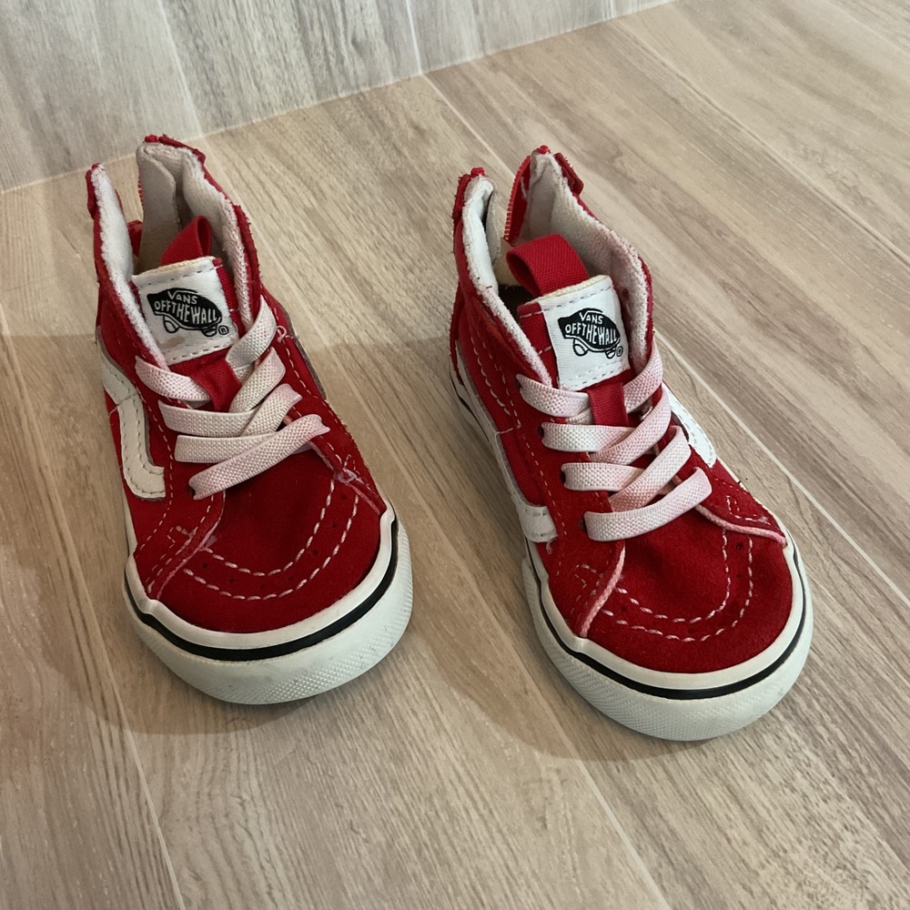 Vans‎ Sk8-Hi Zip Sneakers Kids 4.5 Toddler Red Excellent High Top Skate Shoes